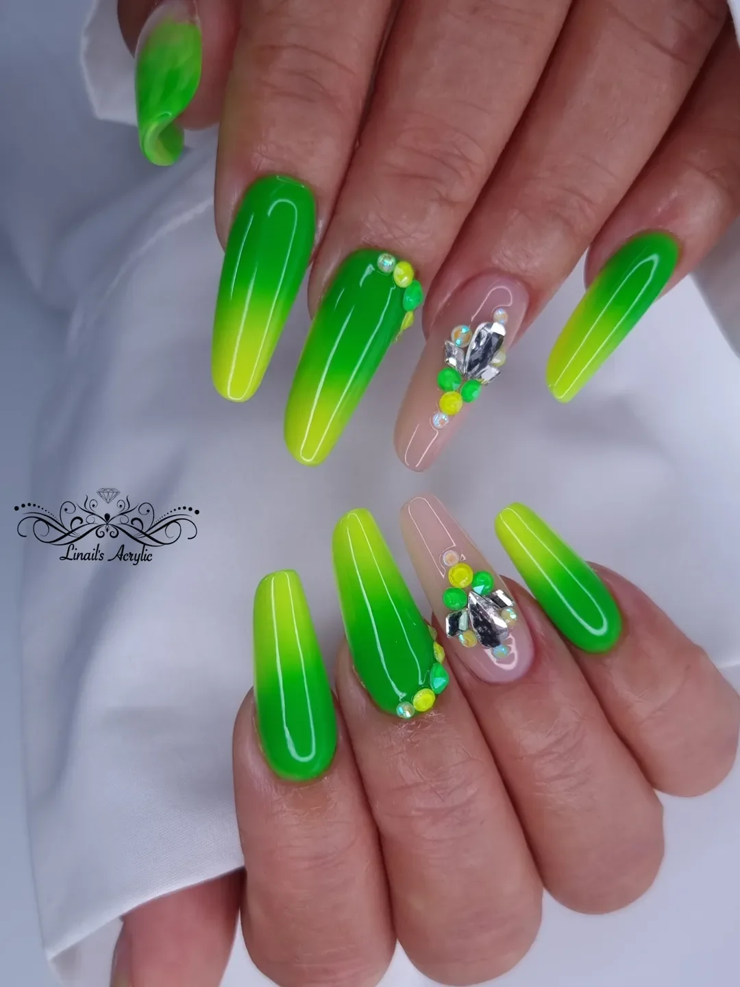 summer acrylic nails 2026 Neon Lime Ombre Coffin Nails