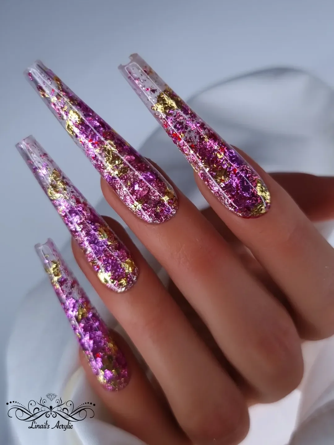 summer acrylic nails 2026 Pink Foil Encapsulated Acrylic Nails