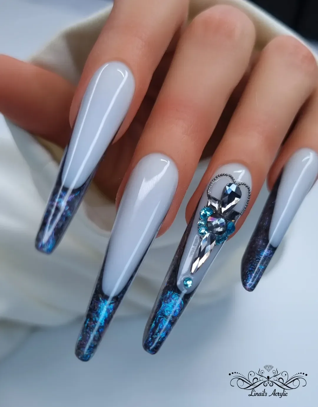 summer acrylic nails 2026 Midnight Sapphire Glitter Coffin Nails