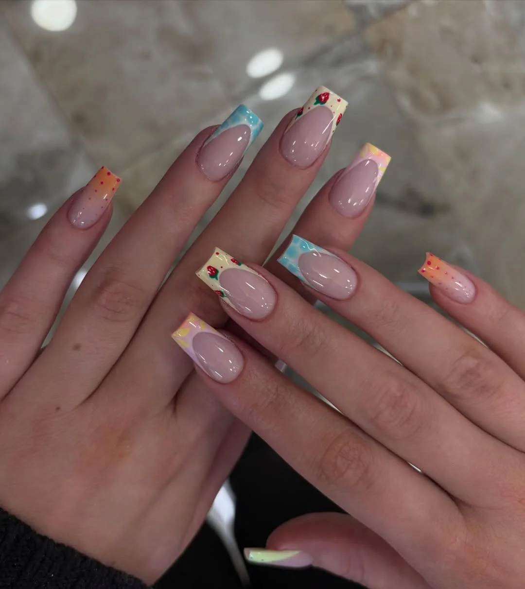summer acrylic nails 2026 Pastel Mixed French Tip Nails