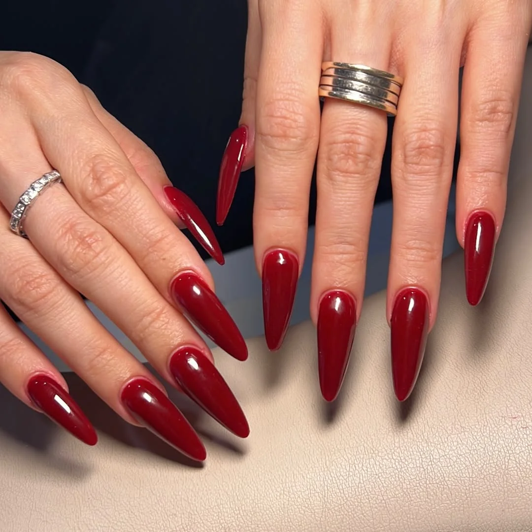 summer acrylic nails 2026 Classic Cherry Red Stiletto Nails