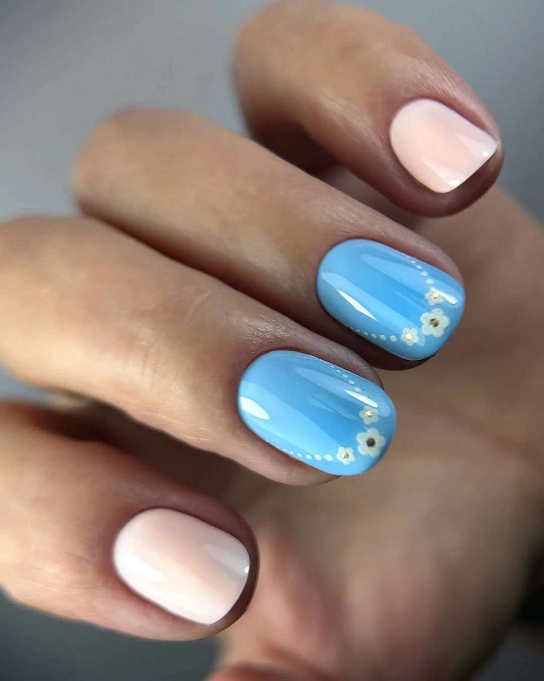Summer beach nail ideas 2026 Sky Blue Blossoms for a Seaside Morning