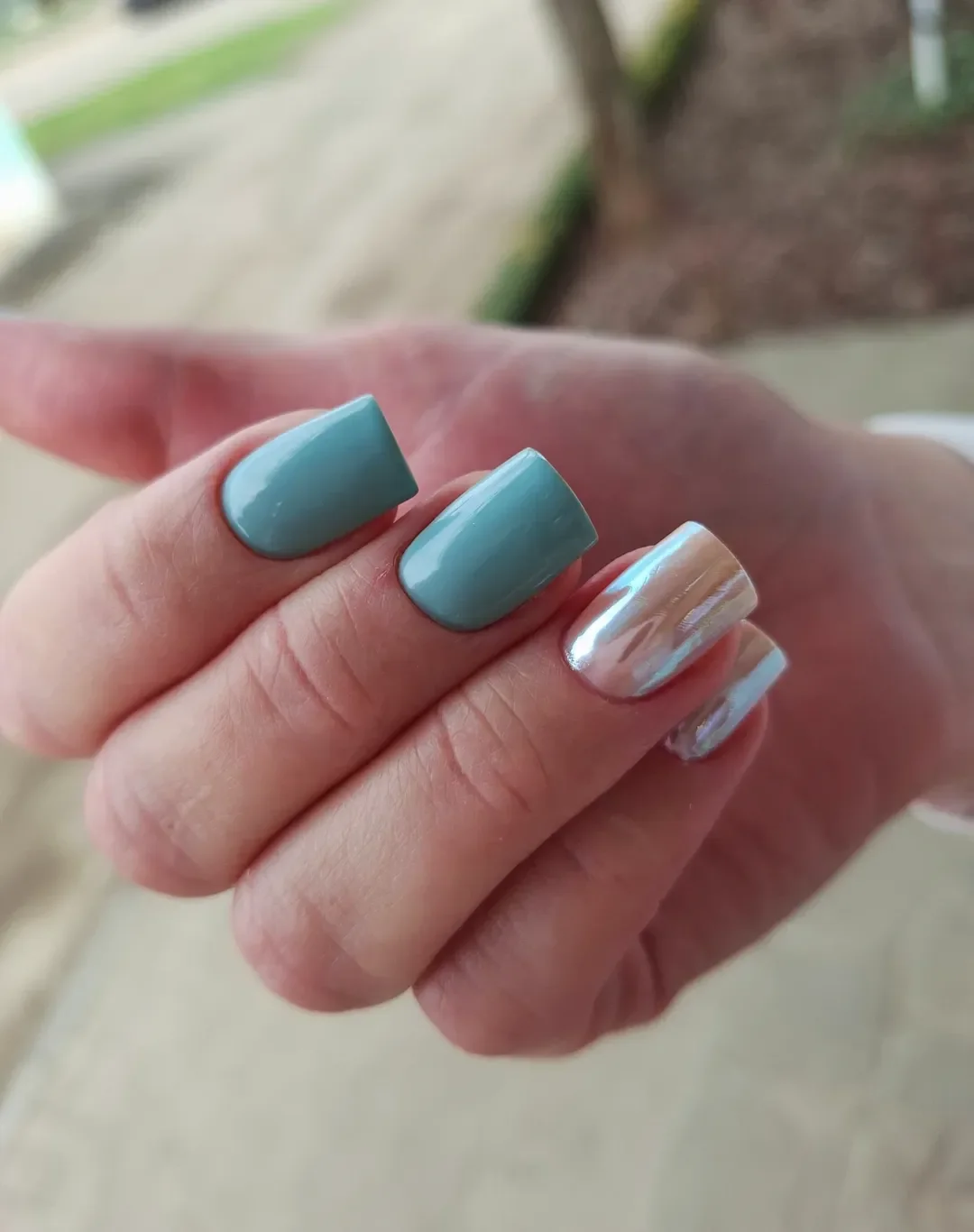Summer beach nail ideas 2026 Sea Glass Green with Pearlescent Glow