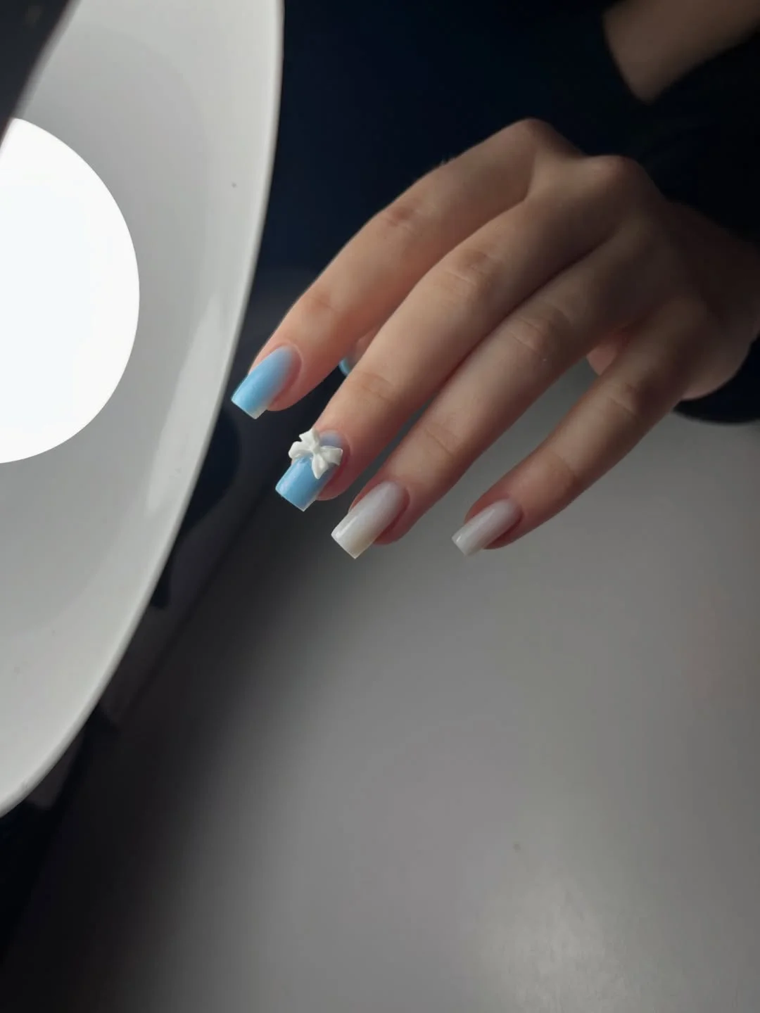 Summer beach nail ideas 2026 Ocean Breeze Blue with Delicate Floral Charm