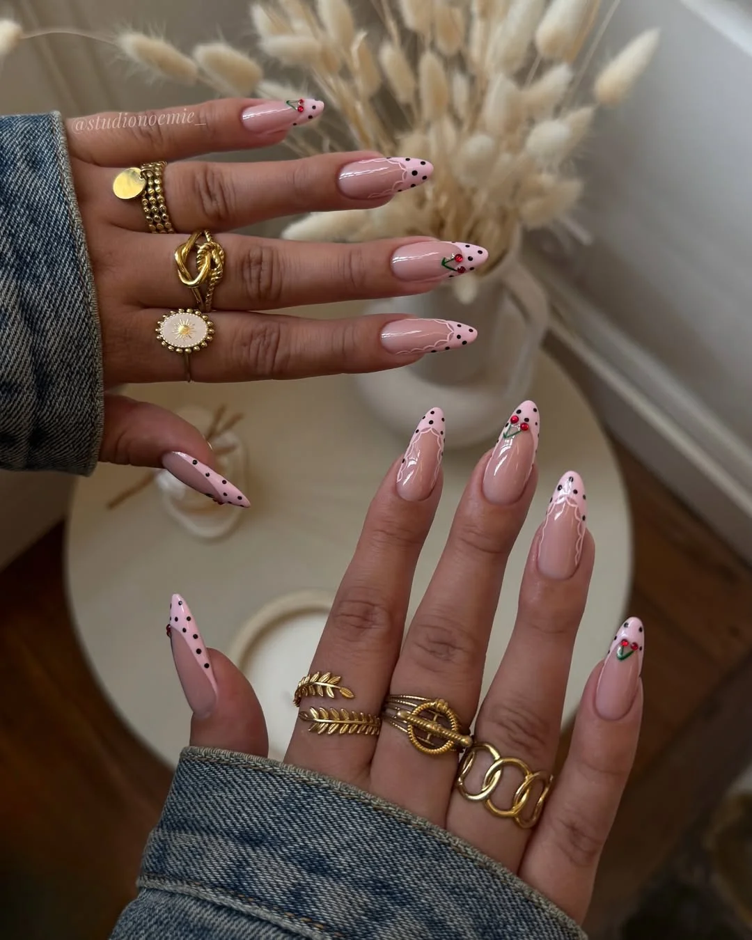 summer dip nails 2026 Polka Dot Cherry Tips With Vintage Summer Charm