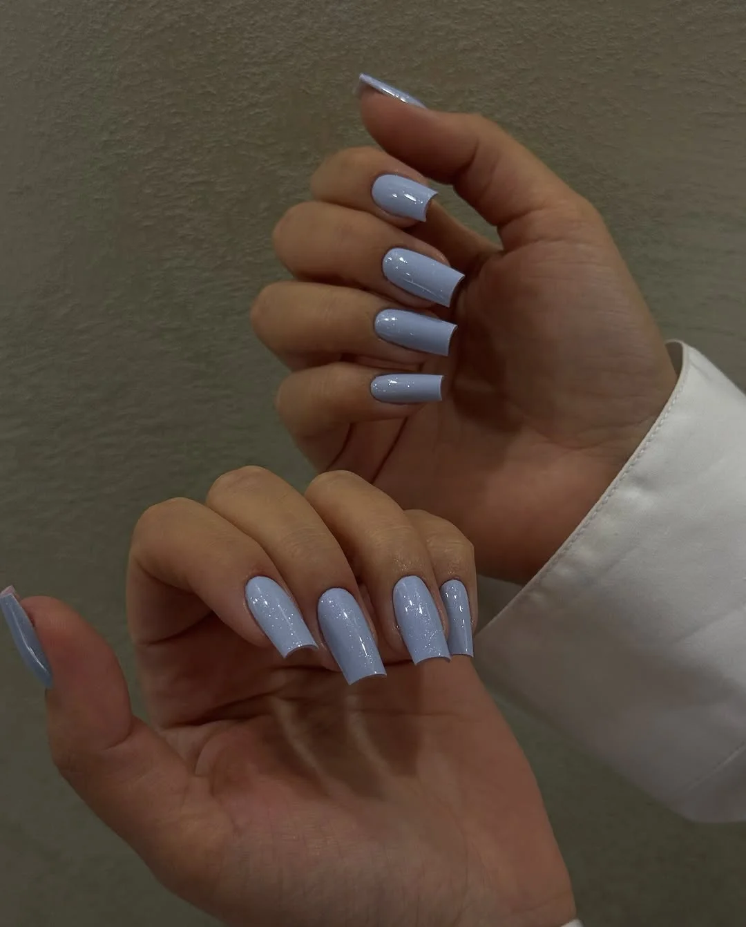 summer dip nails 2026 Soft Blue Coffin Nails With Icy Sparkle Finish