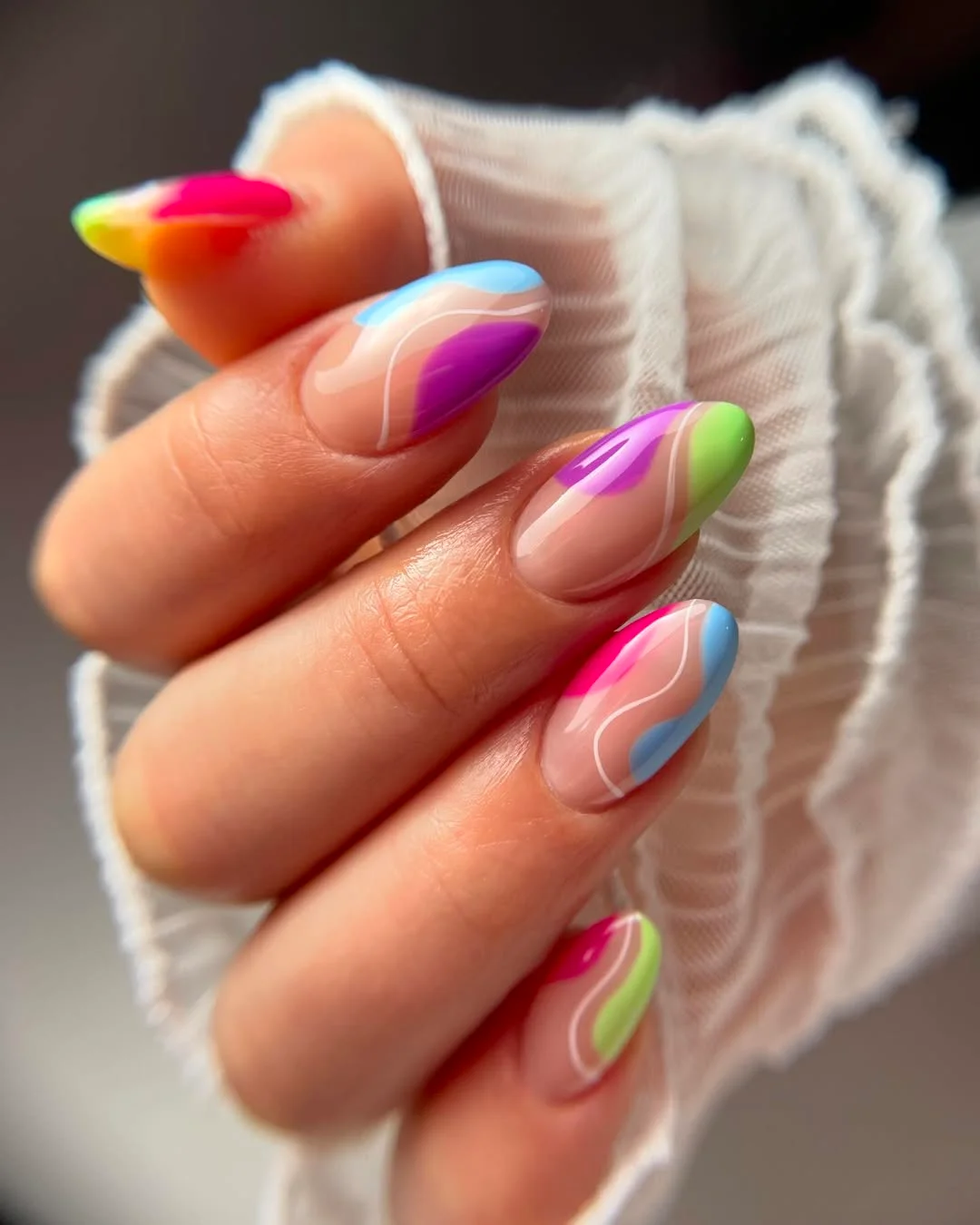 summer dip nails 2026 Neon Swirls That Feel Like Poolside Candy