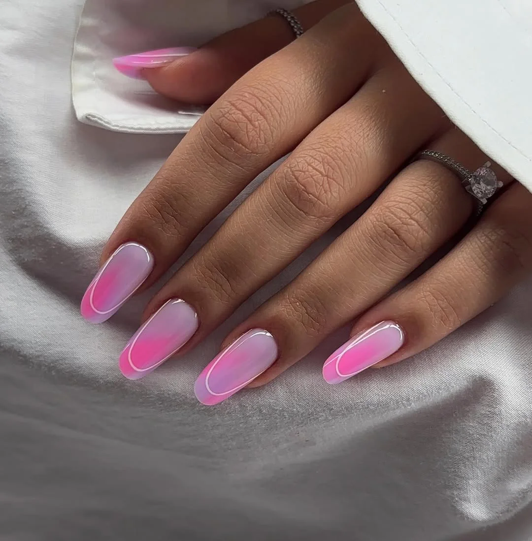 summer dip nails 2026 Pink Aura Nails With a Soft Airbrushed Glow
