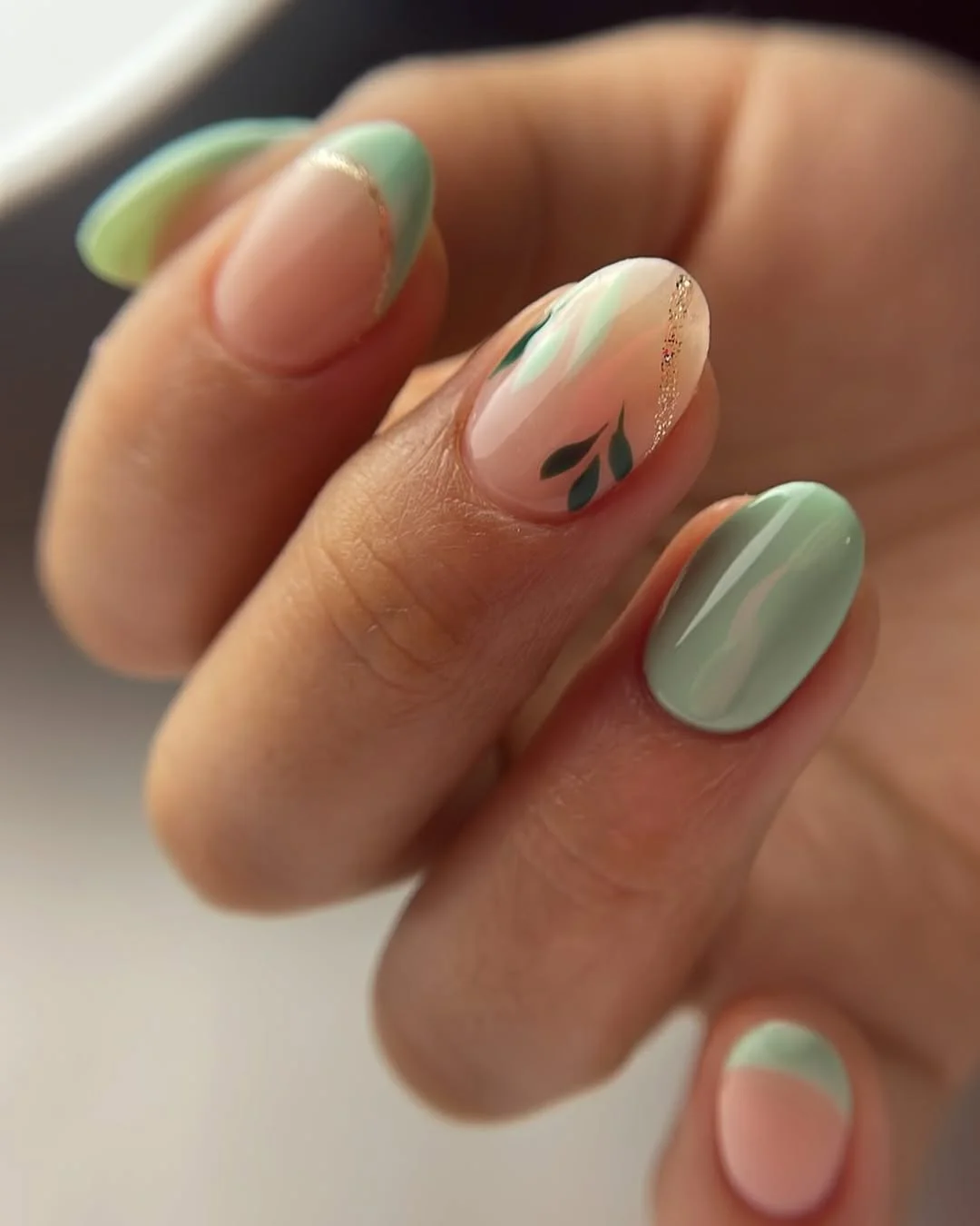 summer dip nails 2026 Sage Green Minimalism With Botanical Details