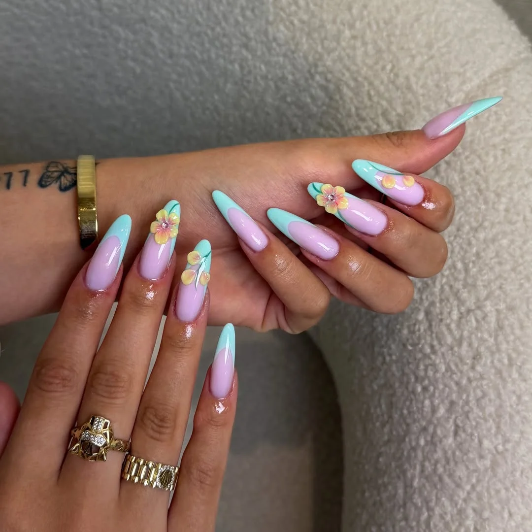 summer dip nails 2026 Pastel Floral Tips With Soft Girl Energy
