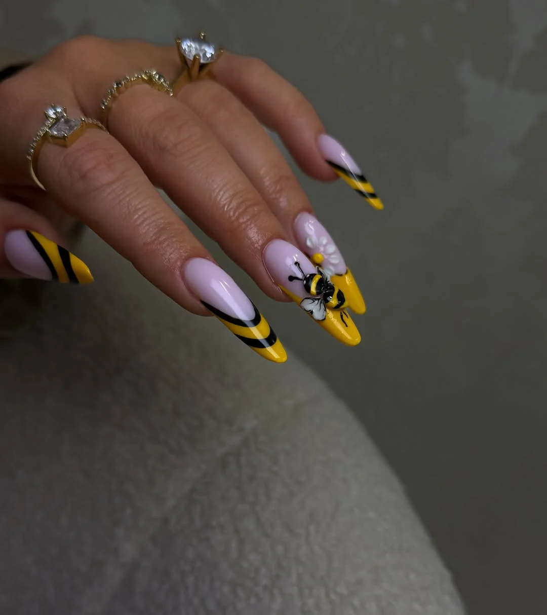 summer dip nails 2026 Bold Bumblebee Art for Girls Who Love Statement Nails