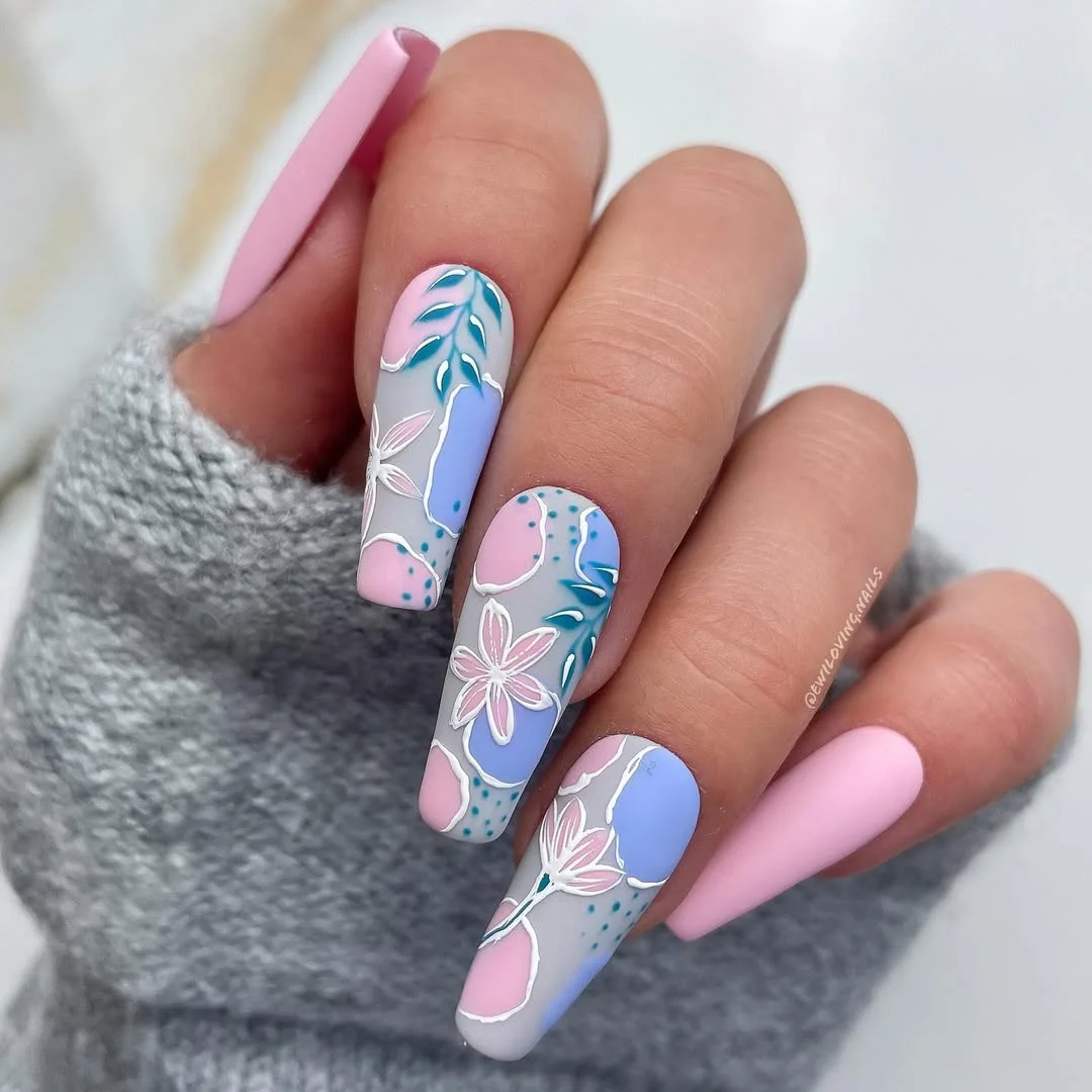 summer flower nails 2026 Pastel Botanical Nails With Soft Abstract Floral Art