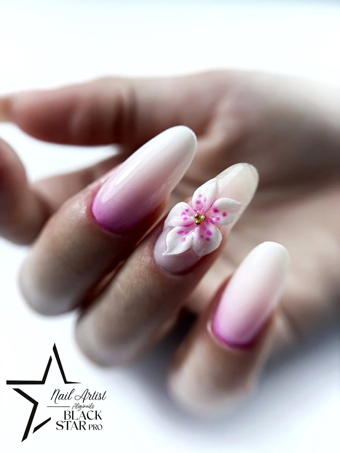 summer flower nails 2026 Pink Ombre Blossom Nails With Soft 3D Petals