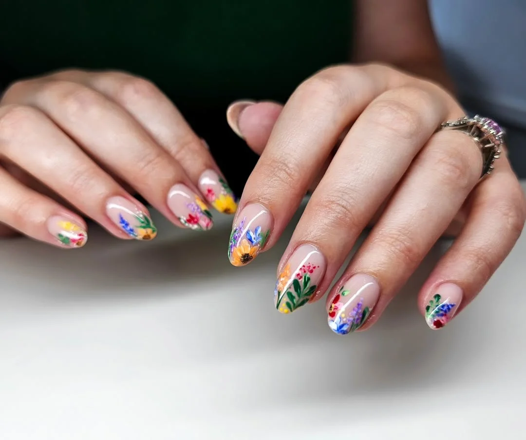 summer flower nails 2026 Colorful Wildflower Garden Nails With Hand Painted Details