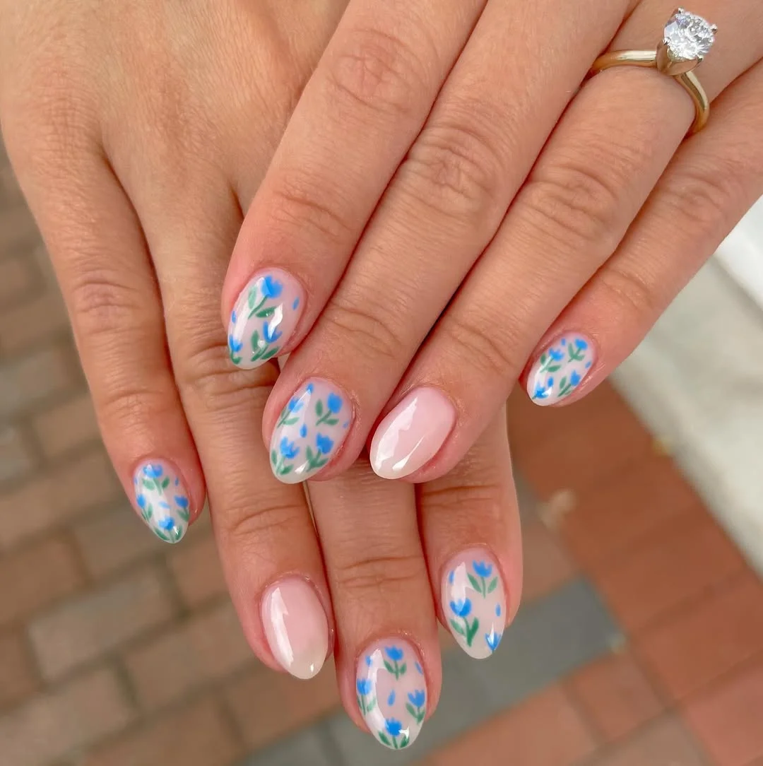 summer flower nails 2026 Blue Wildflower Nails For Quiet Summer Days