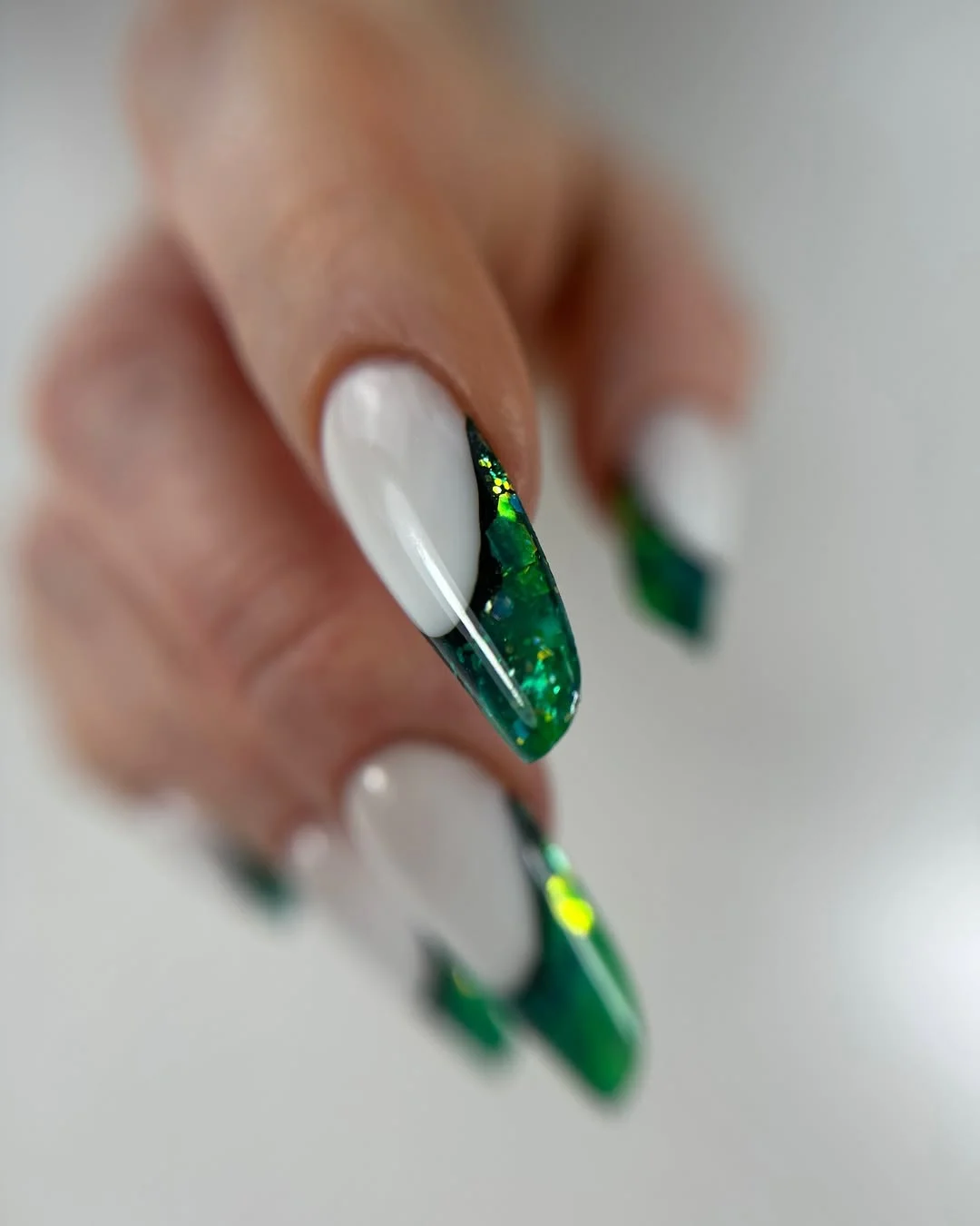 summer french tip nails 2026 Emerald Glitter French Tips for Bold Summer Nights