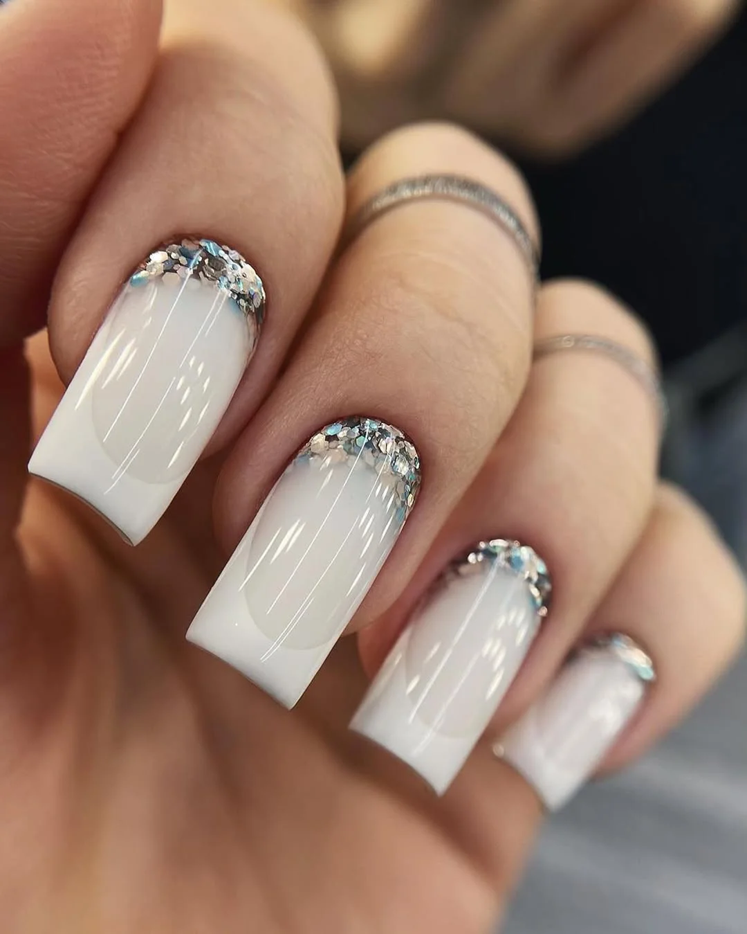 summer french tip nails 2026 Glitter French Tip Nails That Bring Just Enough Drama
