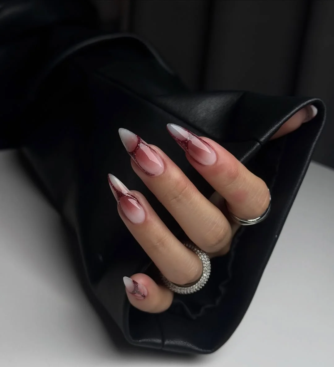 summer gel nails 2026 Smoky Glitter French Nails For Warm Summer Nights