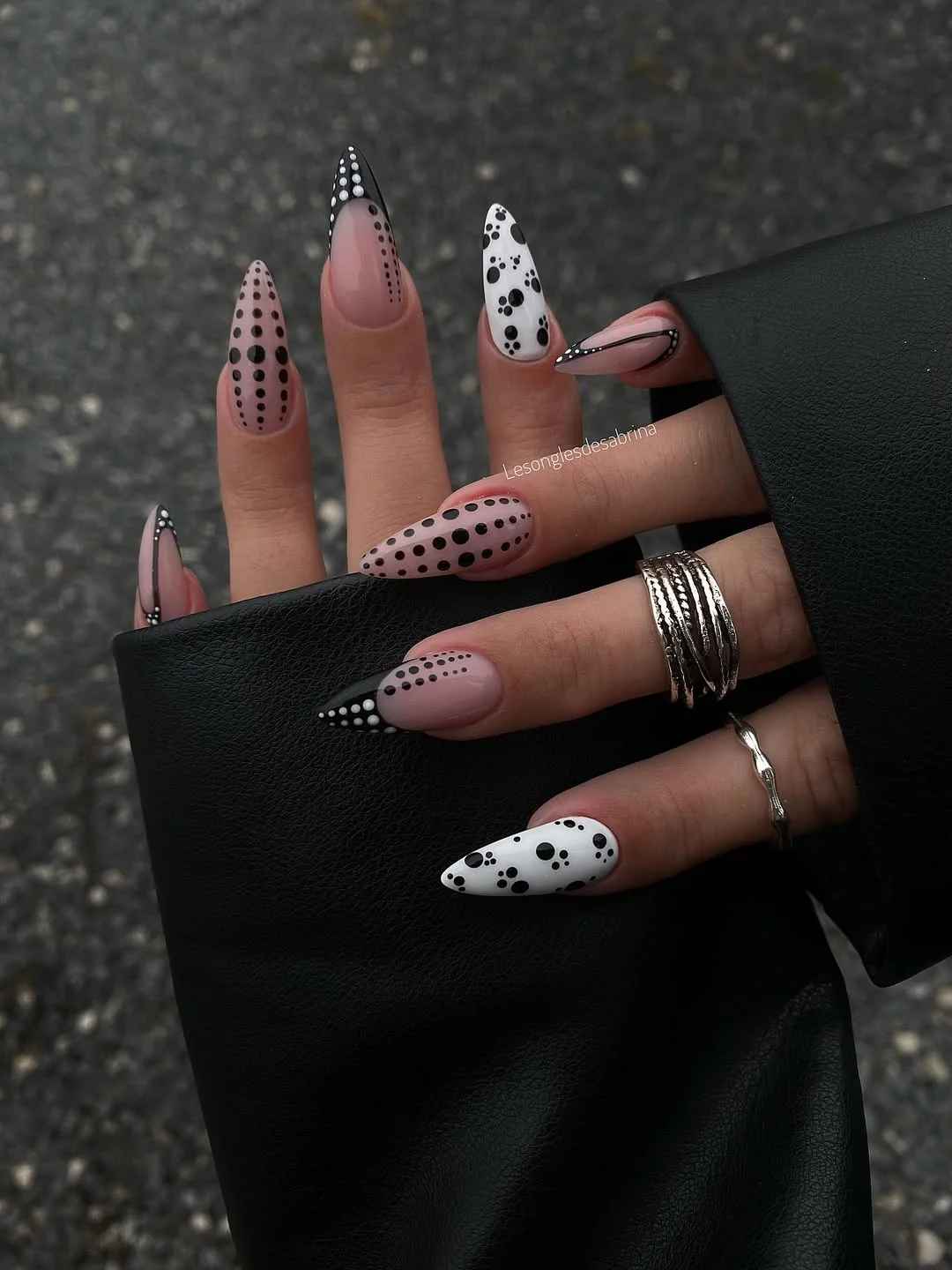summer gel nails 2026 Graphic Polka Dot Nails With Editorial Black And White Contrast