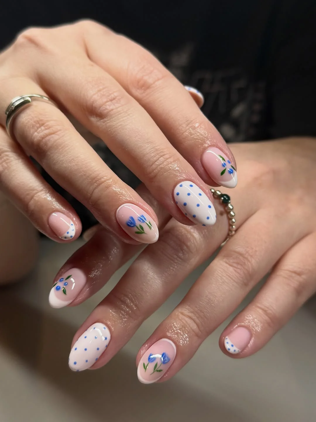 summer gel nails 2026 Blue Floral Nails That Feel Soft And Cottagecore Inspired