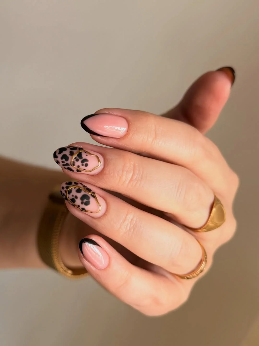 summer gel nails 2026 Modern Leopard French Nails With Gold Accents