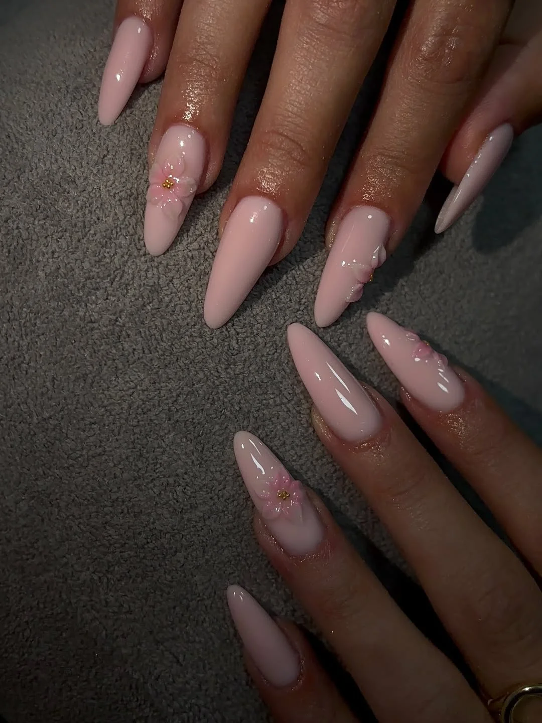 summer gel nails 2026 Soft Blush Flower Nails With Delicate 3D Details