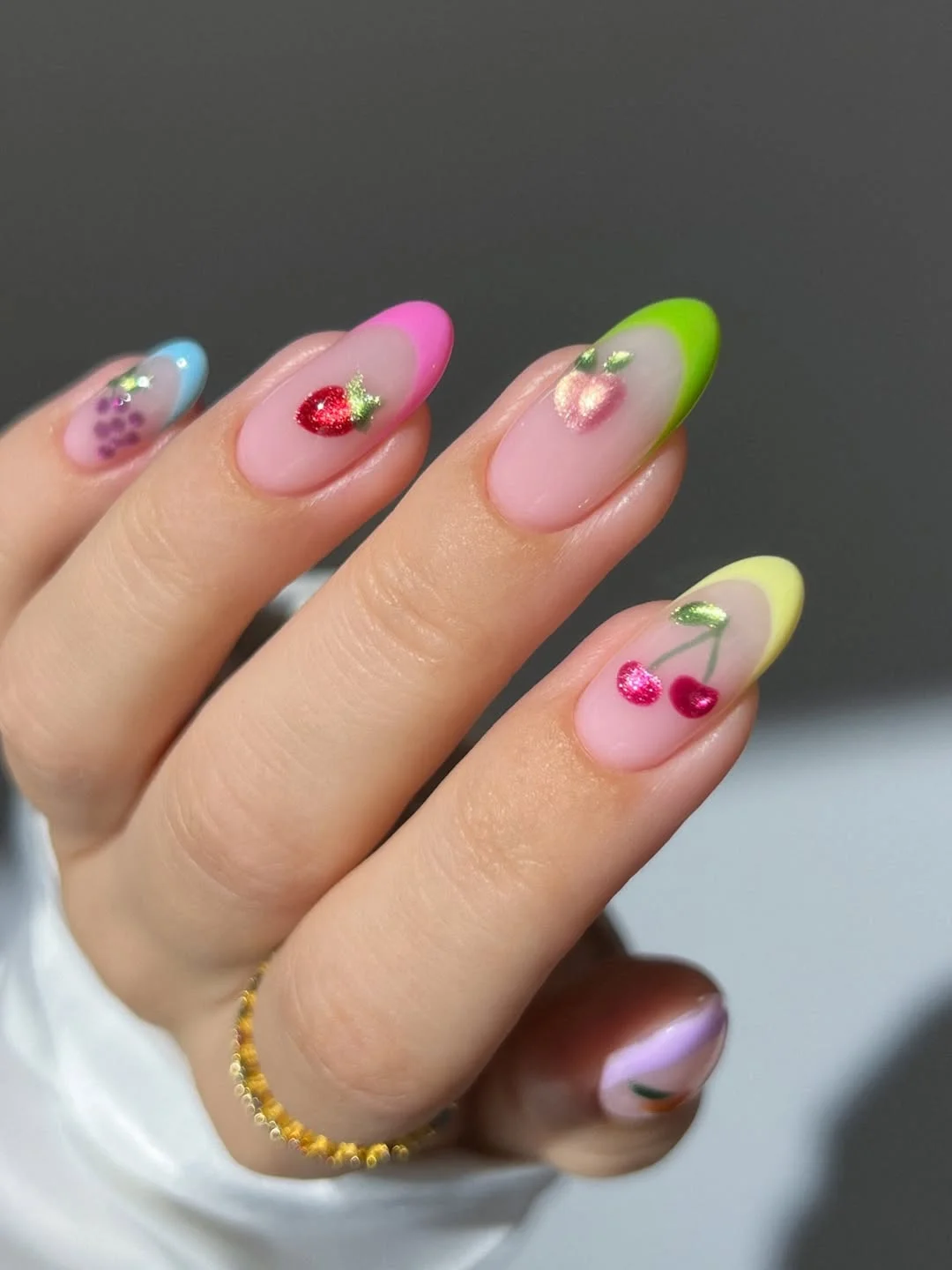 summer gel nails 2026 Fruit-Inspired Neon French Nails That Feel Playful And Bright