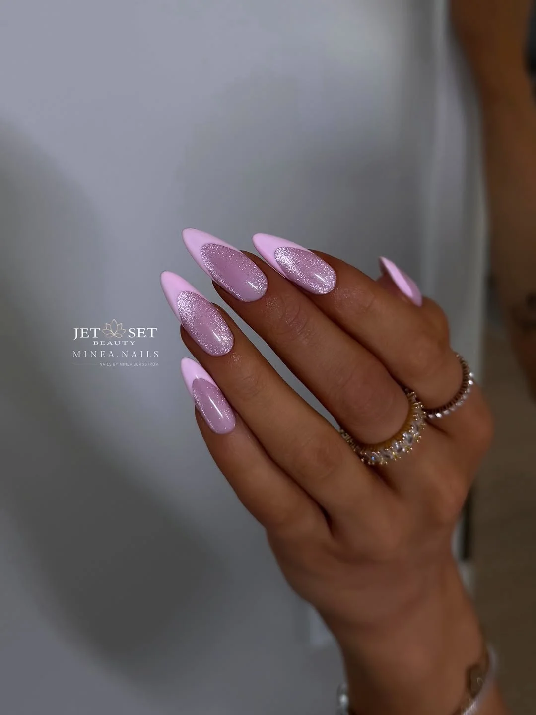 summer glitter nails 2026 Lavender Shimmer Almond Nails With Modern Romance