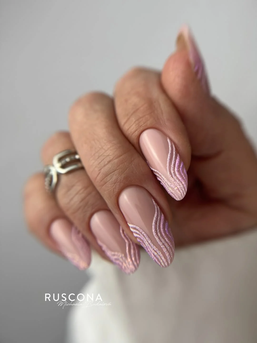 summer glitter nails 2026 Lavender Wave Art With Subtle Glitter Movement