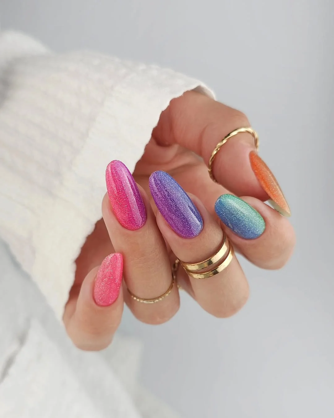 summer glitter nails 2026 Rainbow Glitter Colors for Pure Summer Fun