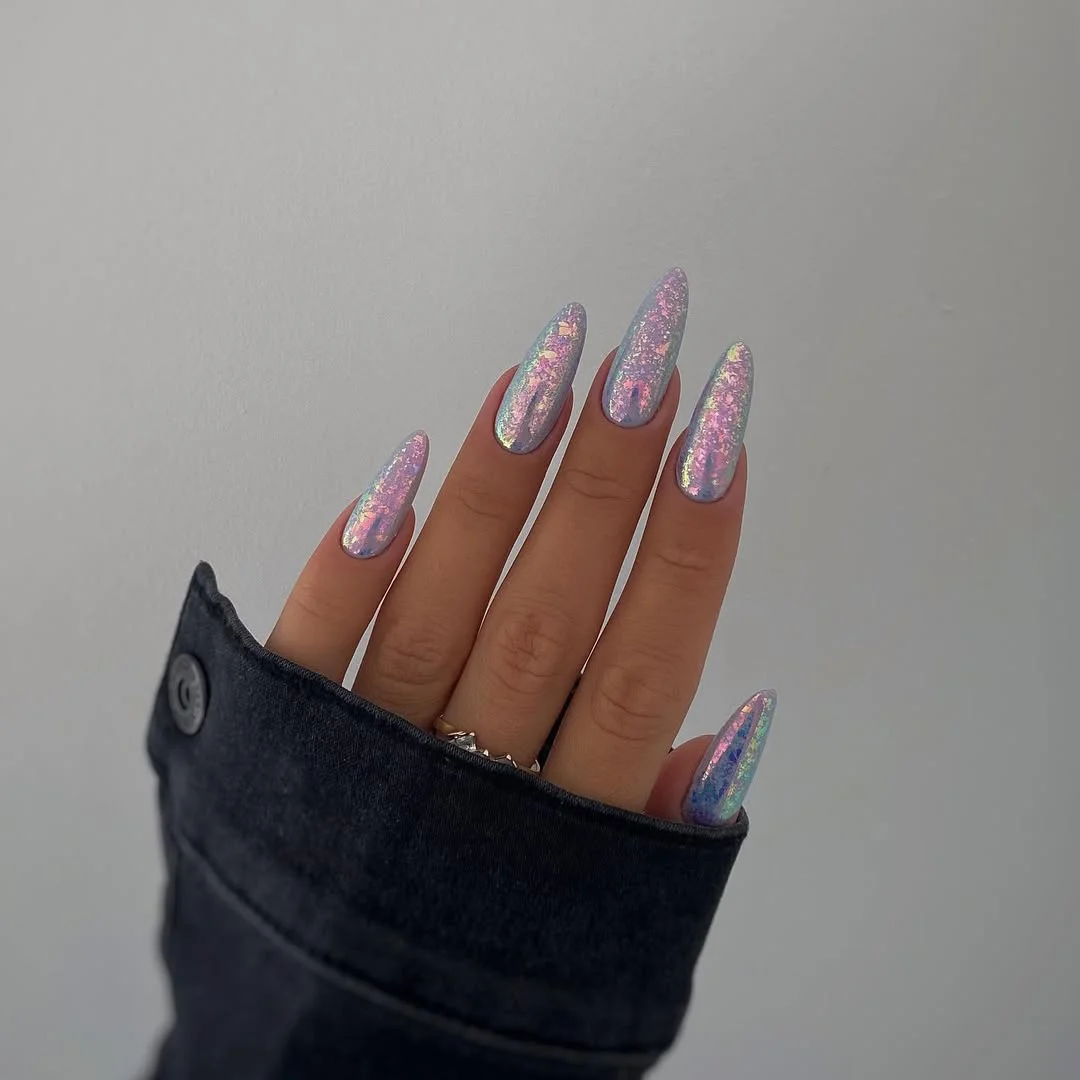 summer glitter nails 2026 Iridescent Mermaid Glitter for a Futuristic Finish