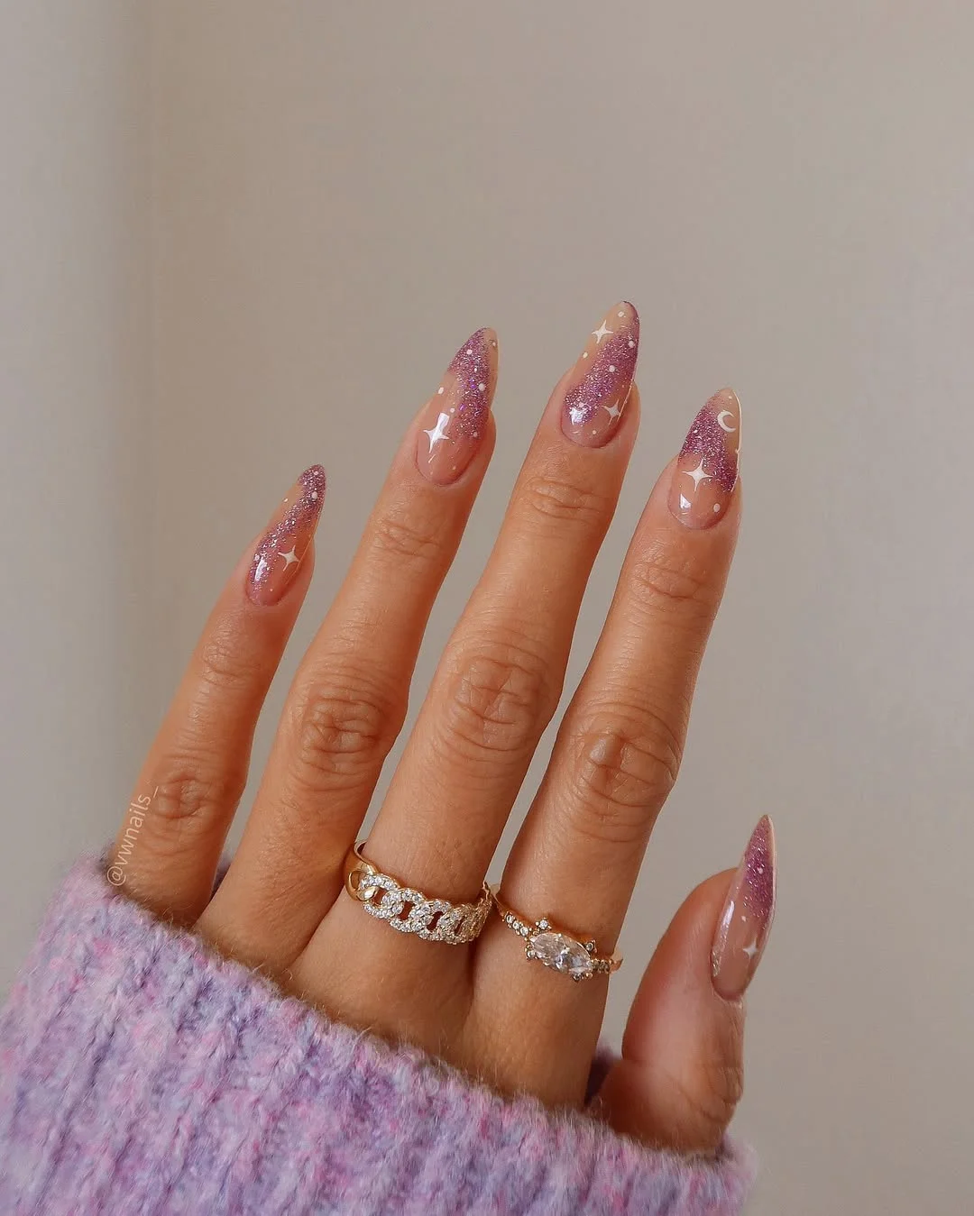 summer glitter nails 2026 Celestial Pink Sparkle With Starry Details