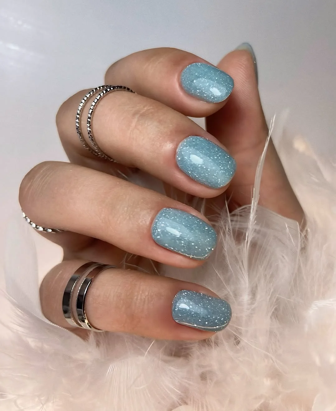 summer glitter nails 2026 Sea Glass Blue With Delicate Summer Sparkle