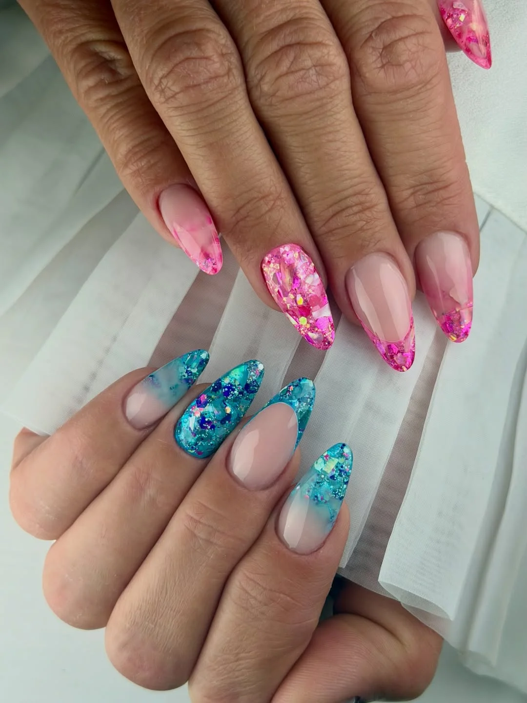 summer glitter nails 2026 Bright Tropical Glitter Tips for Vacation Energy
