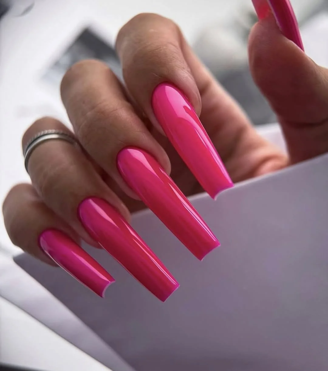 summer manicure color ideas 2026 Hot Pink Coffin Nails That Never Go Out of Style