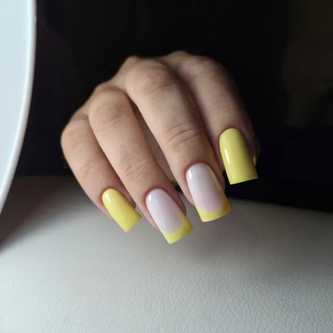 Summer mid nails ideas 2026 Sunny Lemon French Revival