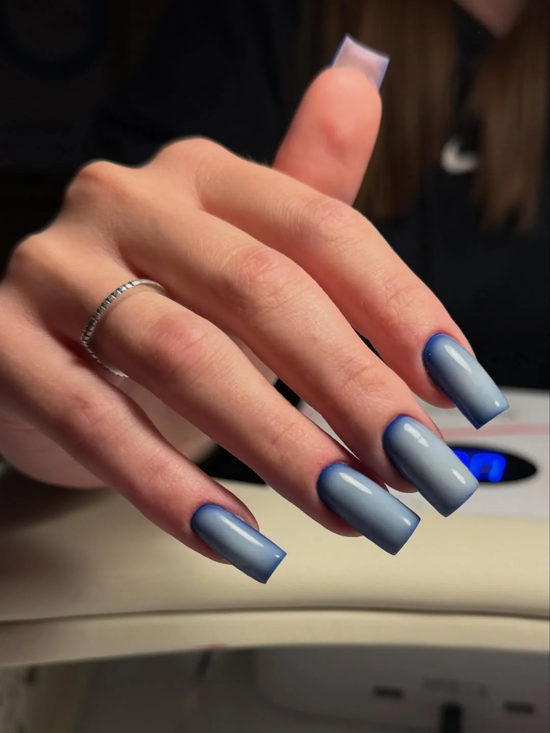 Summer mid nails ideas 2026 Denim Blue Ombre Fade