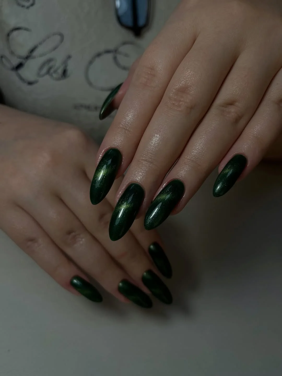 Summer mid nails ideas 2026 Deep Emerald Cat Eye Elegance