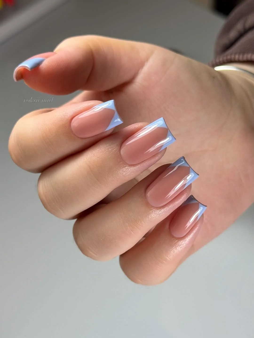 Summer mid nails ideas 2026 Powder Blue French with a Modern Twist