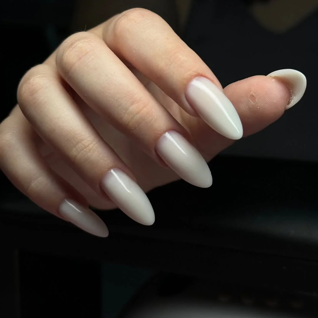 Summer mid nails ideas 2026 Milky White Almond Elegance