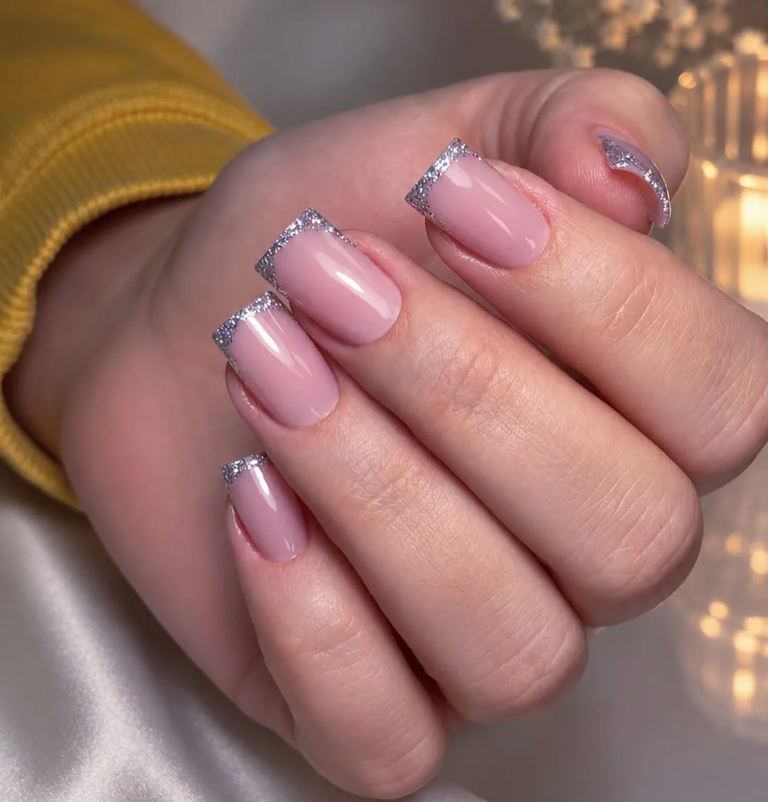 Summer mid nails ideas 2026 Silver Tipped Nude Perfection