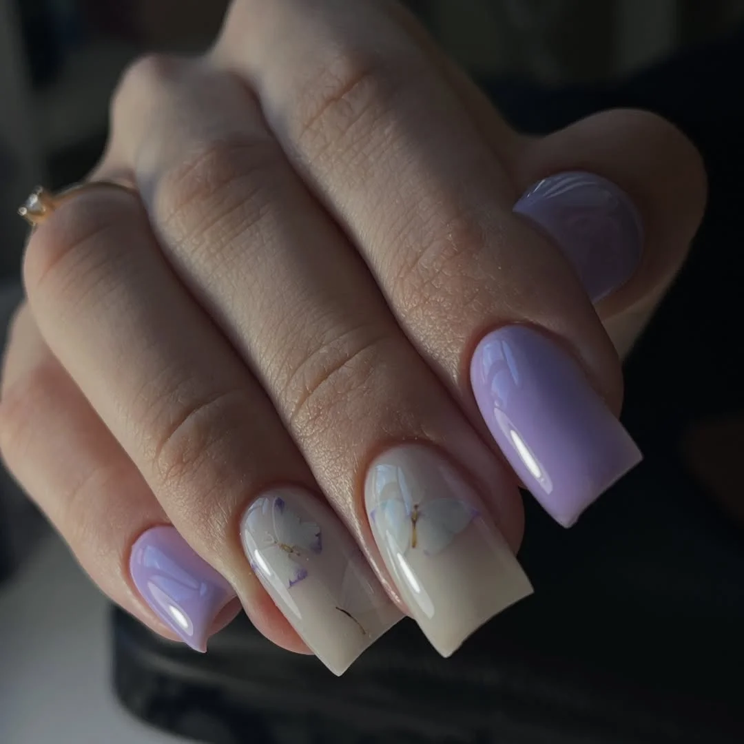 Summer mid nails ideas 2026 Lavender Butterfly Garden