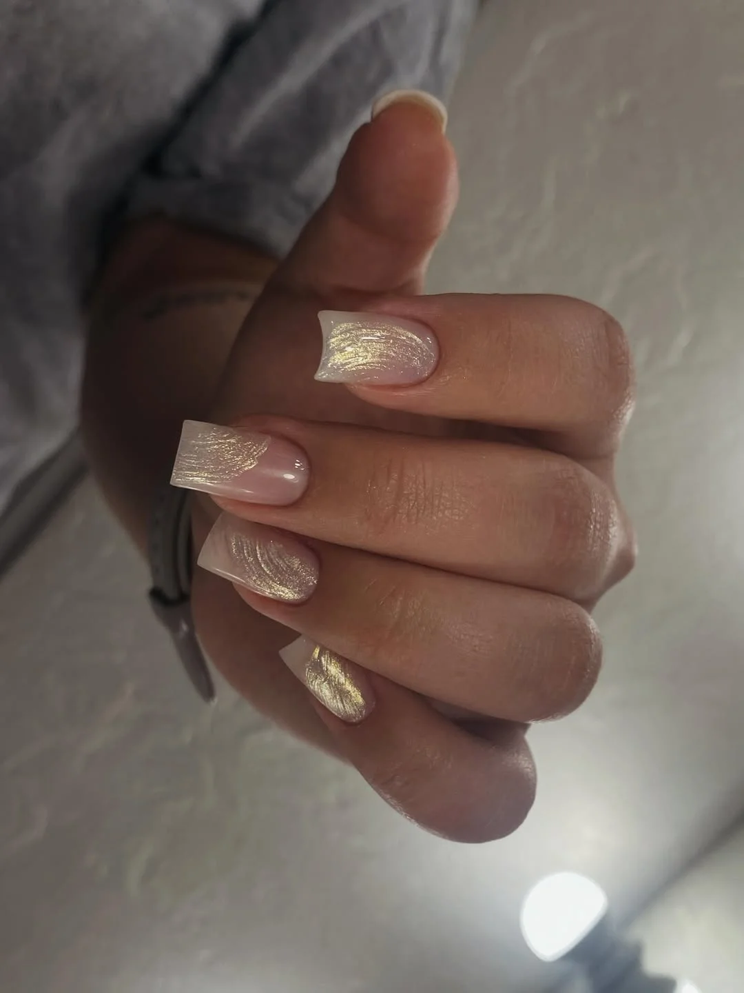summer nail art 2026 Soft Pearl Chrome Nails With Liquid Gold Shine
