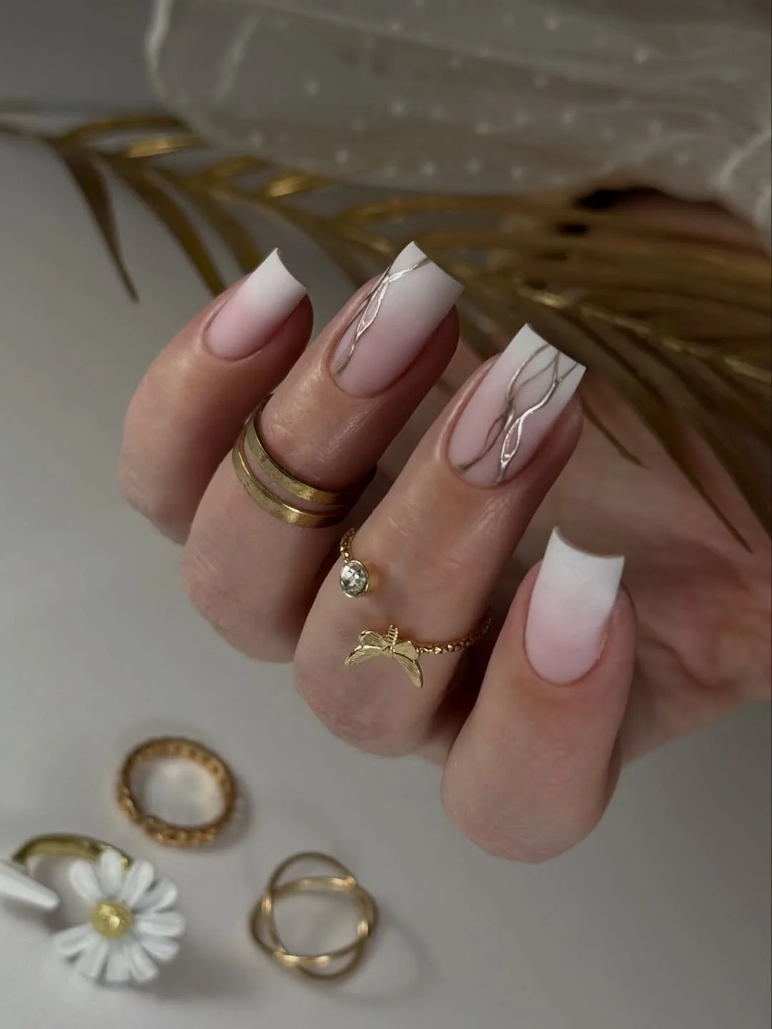 summer nail art 2026 Matte Ombre French Nails With Fine Metallic Lines