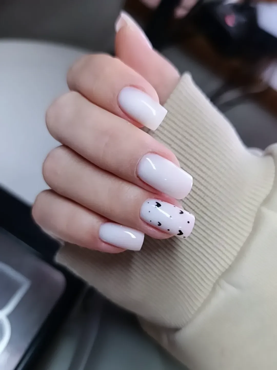 summer nail art 2026 Clean White Nails With Tiny Heart Accents