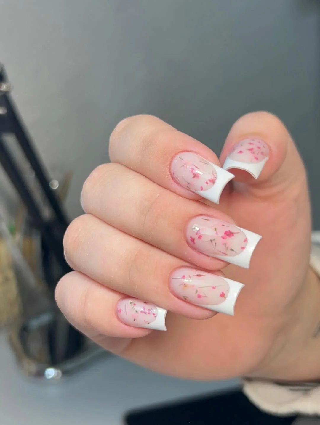 summer nail art 2026 Pressed Flower French Tips With Soft Romantic Energy