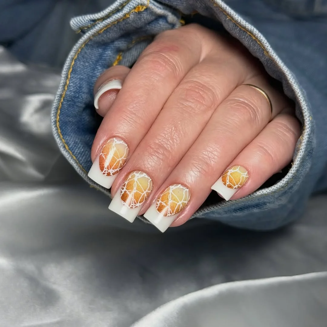 summer nail art 2026 Butter Citrus French Nails With Abstract White Lines