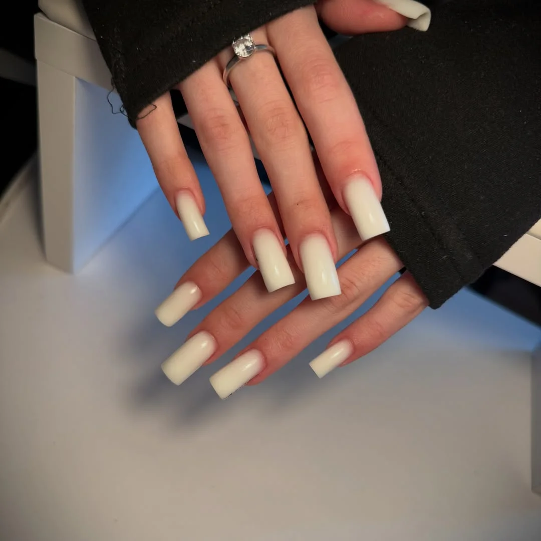 summer nail colors 2026 Milky White Coffin Nails With Clean Minimal Glam
