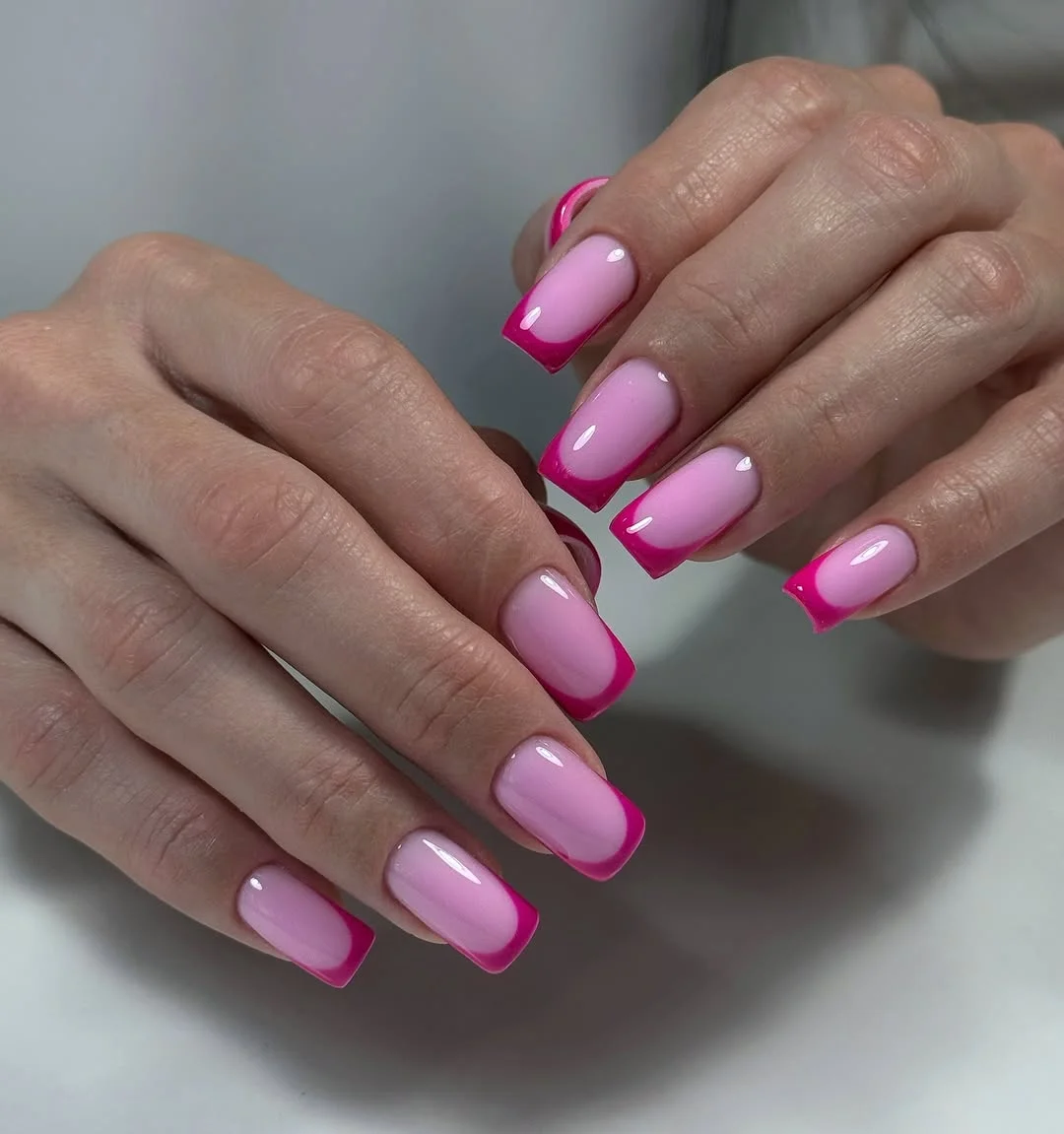 summer nail colors 2026 Hot Pink French Tips With Soft Jelly Bases