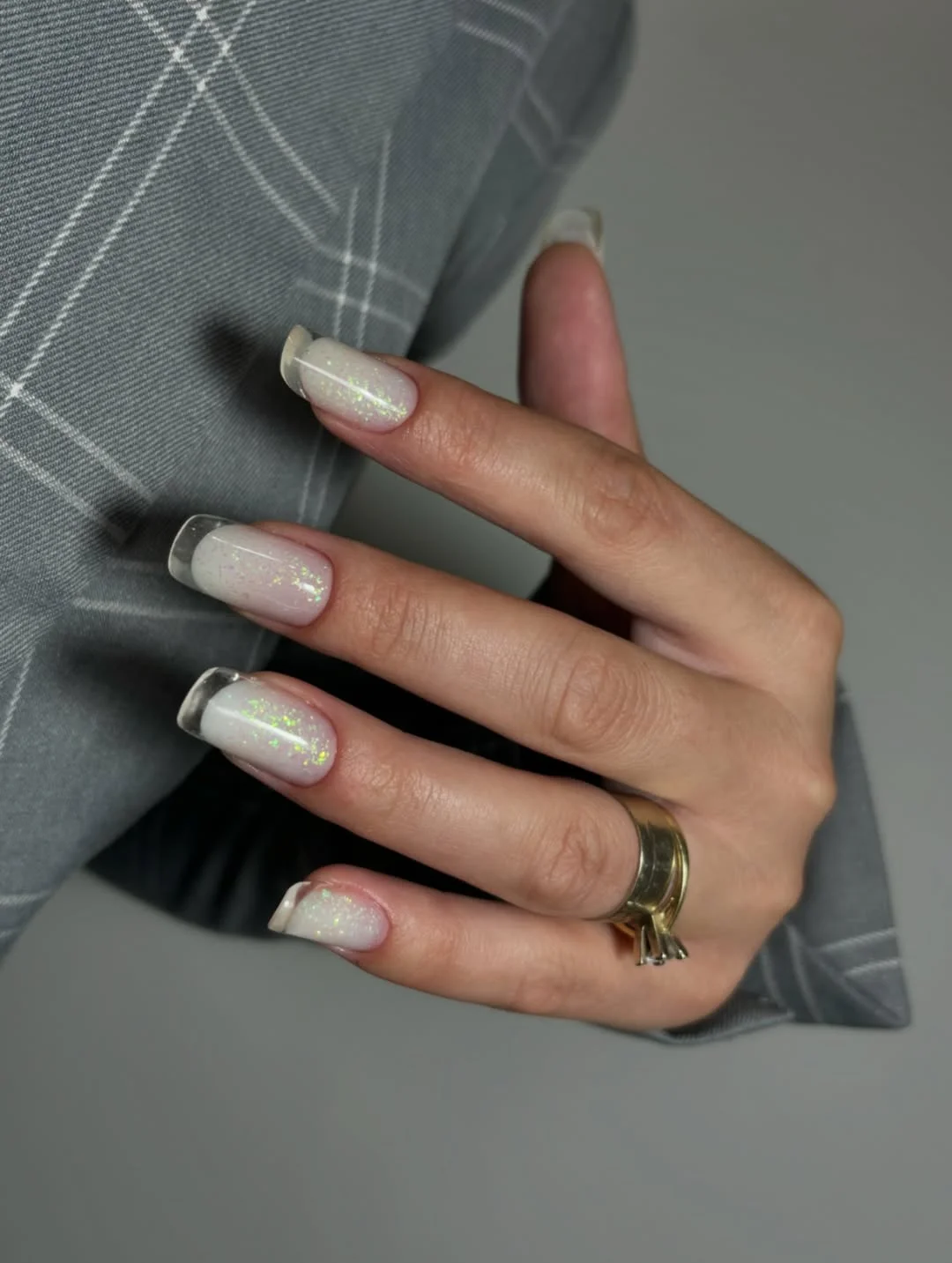 summer nail inspo 2026 Milky White Jelly Nails With Delicate Iridescent Sparkle